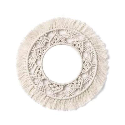 China Round Wall Mirror Bohemian Handmade Decorative Cotton Woven Mirror Wall Decor Mirror Home for sale