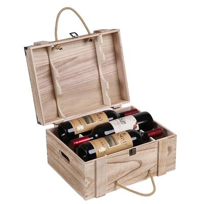 China Europe Shriko 6 Bottles Wooden Wine Box Wooden Storage Gift Crate, Hinged With Clasp Box For Birthday Party Housewarming Wedding for sale