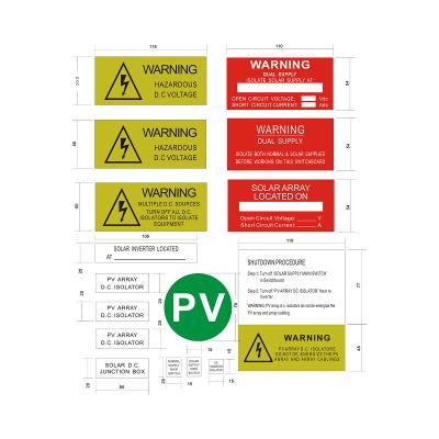 China Warning or Indication Label in Solar System 25 3M Warranty PV Solar PV Label Warning Sticker in Solar PV System with Solar Kit for sale