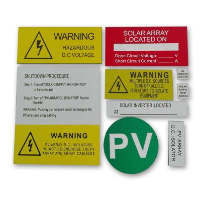 China Solar PV System Label Foil Warning Or Indication Label Etched Solar Warning Label Kits for sale