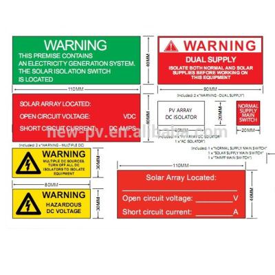 China Waterproof ABS Labels Lots Caution Label ABS PV Wholesale Solar Labels for Solar System for sale