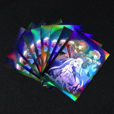 China TCG GAME NEW ARRIVAL 67X92 MM HOLOGRAPHIC RAINBOW ART PRINTED TRADING CARD SLEEVES for sale