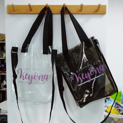 China Customized Handled Tote Advertising Gift Bag With Logo Plastic Flower Transparent Pvc Bags Clear Shopping Shoulder Strap for sale