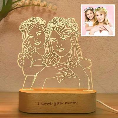 China New Customized Photo Wooden Night Bedroom Home Living Room USB Base DIY 3D Decorative Lamp for Men and Women Wedding Christmas New Year Gift for sale