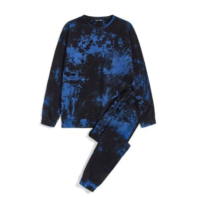 China 2020 Breathable Men Tie Dye Pullover And Drawstring Waist Sweatpants Sports Suit for sale