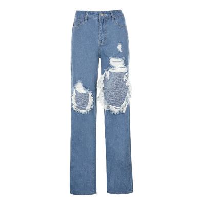 China Ladies Jeans Design Custom Asymmetric High Waist QUICK DRY Custom Loose Jeans Wash Ripped Plus Size Womens Pants& Jeans for sale