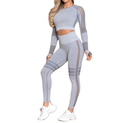 China New Breathable Seamless High Waist Umbilical Yoga Long Sleeve Pants Set With Striped Print And Hip Sports Cycling Pants for sale