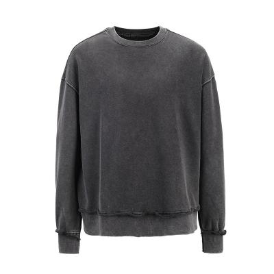 China Black High Quality Loose Vintage Round Neck Sweatshirt Terry Anti-wrinkle Anti-wrinkle Hip-Hop Sweatshirt for sale