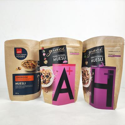 China Recycled materials natural kraft paper bags brown paper zip lock tanding bags for coffee bean tea leaves powder packaging pouch for sale