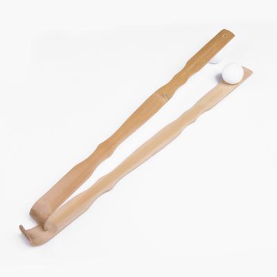 China 18 Inches Body Massager Itch Long Bamboo Back Clap Stick Body Massager Bamboo Back Scratcher Massager With White Ball for sale