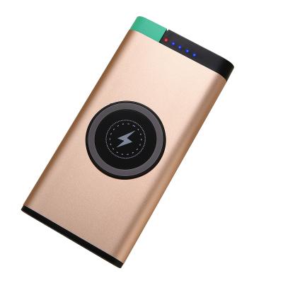 China High Quality Gold Color 10000mAh Polymer Battery QI Wireless Charger Power Bank for sale