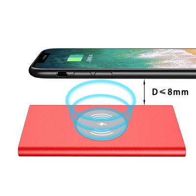 China Aluminum 5000mAh Polymer Battery QI Wireless Charging Power Bank Gold/Red/grey for sale