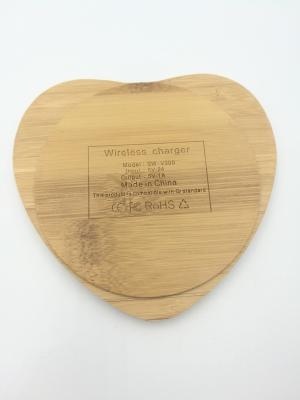 China Super Slim Bamboo Made 5W Heart shape Portable Wireless Charger 5V 2-3A for sale