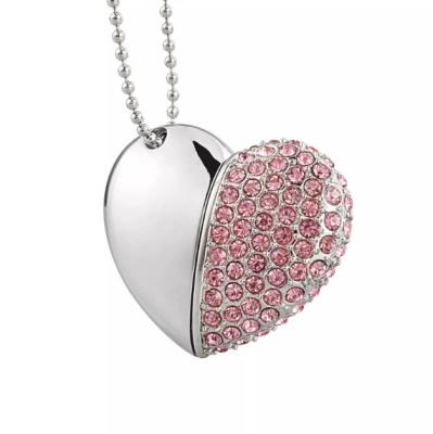 China Customized Design Aluminium Diamond Heart Shape Jewelry USB flash drive 2Gb 2.0 USB memory Stick for sale