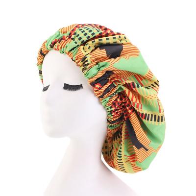 China Designer Hoods African Ankara Floral Print Elastic Band Hoods Double Layer Silk Adjustable Satin Striped Hood for sale