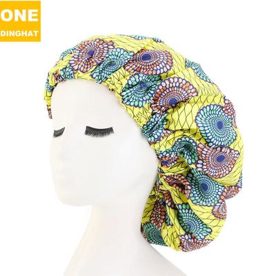 China Hot Sale Women's Style Floral Ankara Pattern Hair Hood Sleep Caps Double Layer Satin Printing Designer Hood African Silk Nightcap for sale