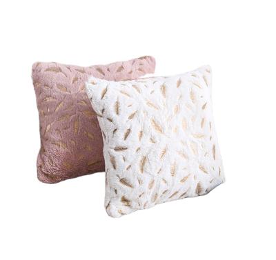 China Gold Feather Plush Pillow Velvet Anti-Static Bronzing Tile Covers Decorative Pillowcase Cushion Glitter Shape For Car Decoration for sale