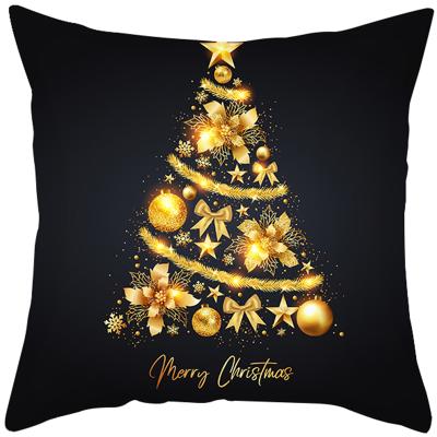 China Hot Sale Black Gold Christmas Print Tile Cover Anti-Static Winter Pillowcases Soft Cushion Cover Pillow Protectors for sale