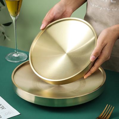 China Sustainable high quality luxury round gold color stainless steel charger dishes for wedding wholesale for sale