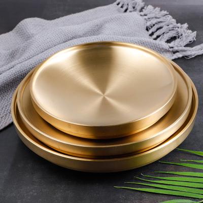 China Double Double Viable For Restaurant Household Insulation BBQ Dish Charger Korean Steel Gold Plated Dinner Set for sale