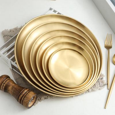 China Wholesale Serving Dinner Set Stainless Steel Plate Tray Round Plate Set Restaurant Viable Dishes Factory for sale