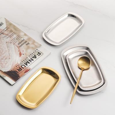 China Sustainable Designer Dinnerware Korean Food Rectangular Tableware Dessert Dishes Stainless Steel Serving Tray for sale