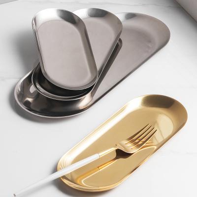 China Viable Nordic Style Stainless Steel Fruit Food Straw Cake Oval Serving Snack Plates Modern 304 Stainless Steel Metal Plate Dish Support for sale