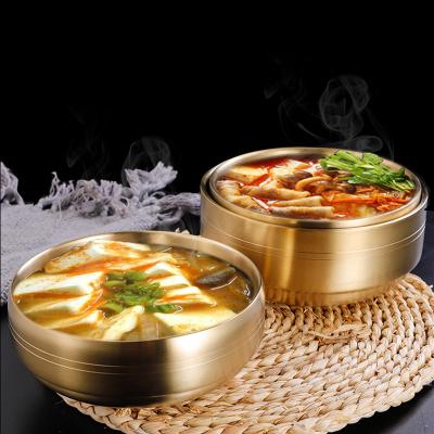 China Sustainable Korean Style Kitchen Gold Color Stainless Steel Noodle Soup Tableware Insulated Tossed Bowl for sale