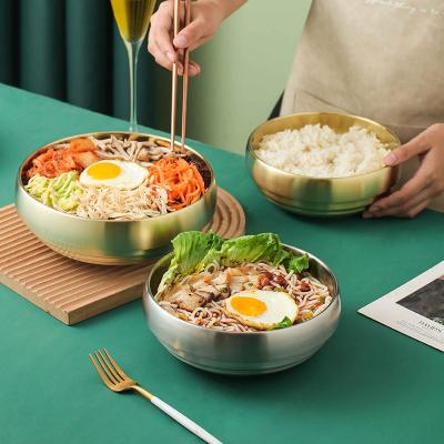 China New Viable Gold Korean Cold Insulation Large Dish Bowl Noodle Style Stainless Steel Serving Bowls for sale