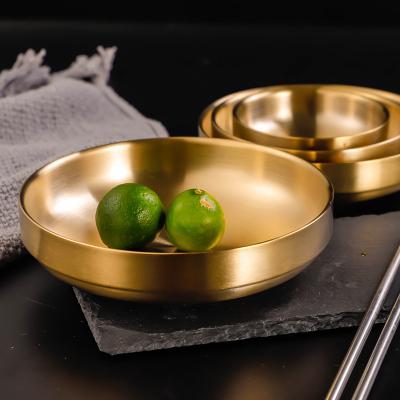 China Stainless Steel Viable Gold Thin Layers Dish Kimchi Bowl Food Rotisserie Dinner Plate Korean Gold Dish for sale