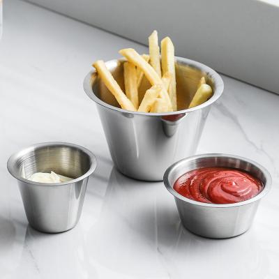 China Minimalist Household French Fries Ketchup Catsup Cups Around Stainless Steel Side Dish Sauce Dish for sale