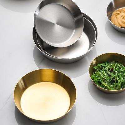 China Serving Dish Sustainable Dishes Dinnerware Golden Dish With Dip Metal Round 304 Stainless Steel Customized Style All-Season Support >10 for sale