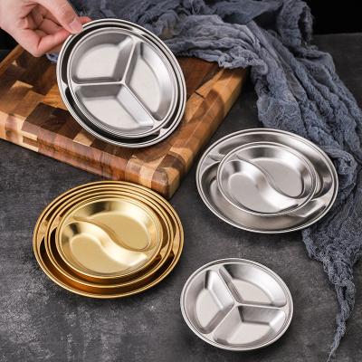 China Sustainable Creative Round Stainless Steel Snacks Divided Compartmented Sauce Dishes Dish for sale