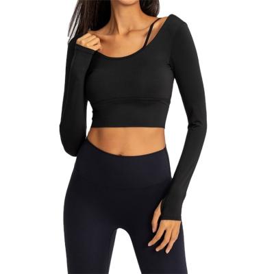 China Breathable 2021 yoga sets custom logo long sleeve crop top Yoga two piece womens sports yoga tops women for sale