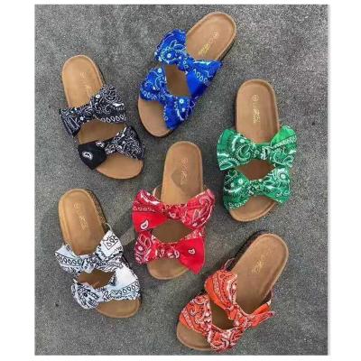 China 2021 fashion style new style lady summer beach girls bandana print shoes close up slippers women sandals flat shoes for sale