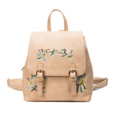 China New Women's Fashion Backpack PU Embroidery Flower Anti-theft Backpack, Customized Embroidery Backpack For Ladies for sale