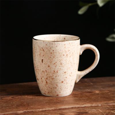 China Viable wholesale custom matte splatter-ink home restaurant used ceramic drink mug tea mug with gold rim for sale