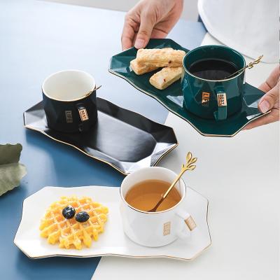 China Viable design custom unique nordic style luxury logo coffee used tea cup set coffee cup with dessert dish for sale