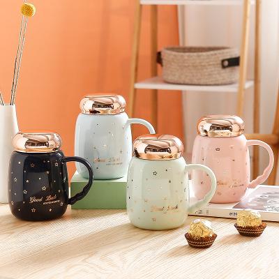 China China Viable Manufacturers Head Office Used Custom Printed Luxury Gold Star Shape Porcelain Customizable Mugs With Lid for sale