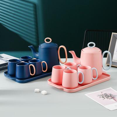 China Modern Matte Shiny Afternoon Teaware Luster Tea Cup Set Luxury Ceramic Coffee Tea Set With Tray for sale