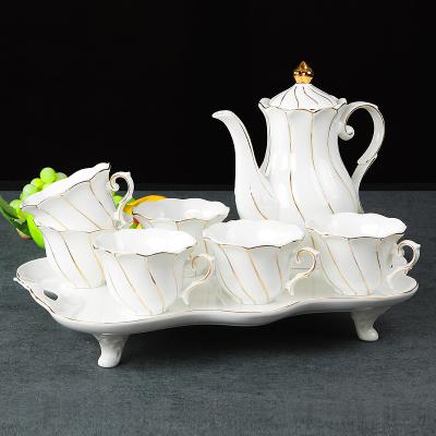 China Sustainable Elegant Luxury Gold White Porcelain Arabic Tea Cup Sets Turkish Tea Set With Color Box for sale