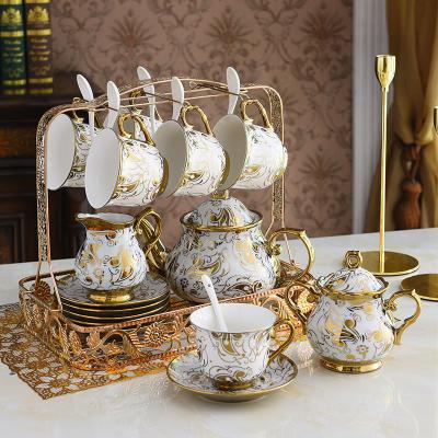 China Viable Hot Selling Exquisite European Style Decal Printed Luxury Royal Gold Afternoon Coffee Tea Sets For Gift for sale