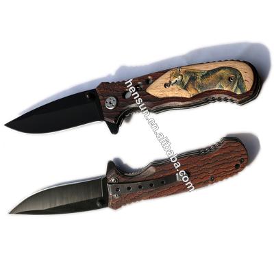 China Pocket Non-variable Wood Serving Knives Handle Blade Stainless Steel Camping Folding Knife for sale