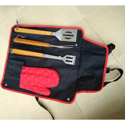 China High Quality Stainless Steel Easily Cleaned 5 Pcs GRILL Tool Kit / Grilling Tools With Apron Bag for sale