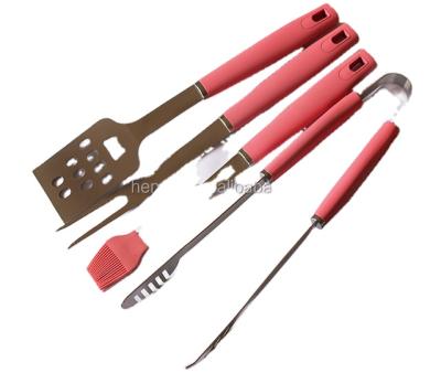 China Easily Cleaned BBQ Grill Tool Kit with Hanldle Utensils Silicone Accessories Outdoor 4 Pcs Barbecue Grilling Kit for sale