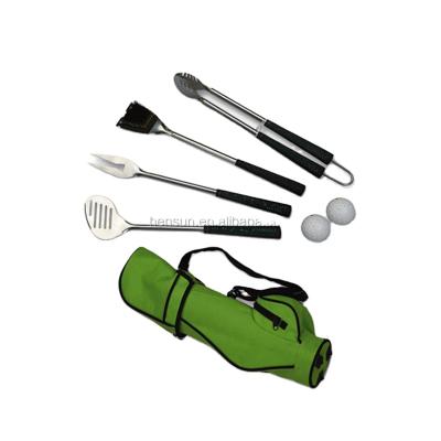 China 6 Pcs Plastic Handle Easily Cleaned Golf Bag Grill Accessories Barbecue Tool Kit for sale