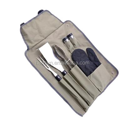 China Easily Cleaned 6 Pcs Multi Handle Plastic BBQ Tool Kit Nylon Apron Grilling Set for sale