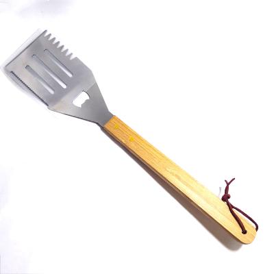 China Easily Cleaned Bamboo Handle Stainless Steel BBQ Tool with Spatula Tail Piece Bottle Opener for sale