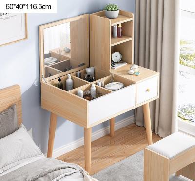 China Customized Modern White/Brown Make Up Dressing Table Designs With Wooden Shelf Small Bedroom Dressing Table With Mirror And Stool for sale