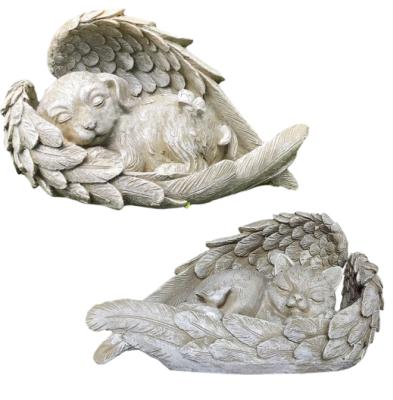 China Europe Sleeping Dog Angel Statue Pet Memorial Stone Antique Figurine Garden Decoration Outdoor for sale